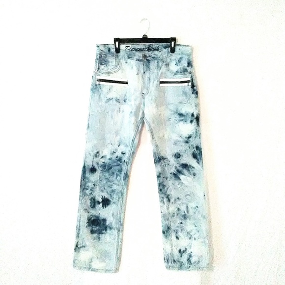 Mens Diamond Stash Acid Wash Jeans 